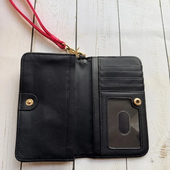 Spartina | Black and Cream Floral Wallet/Wristlet with Coral Pink Accents - Picture 4 of 8